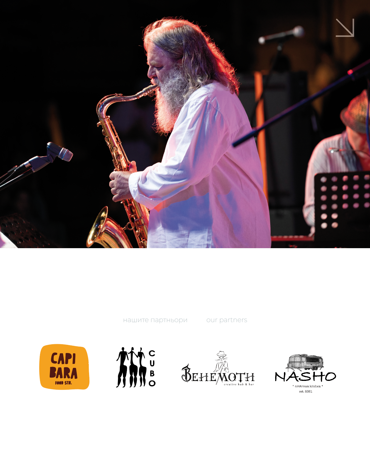 Partner post with a saxophonist photo and venue partner logos