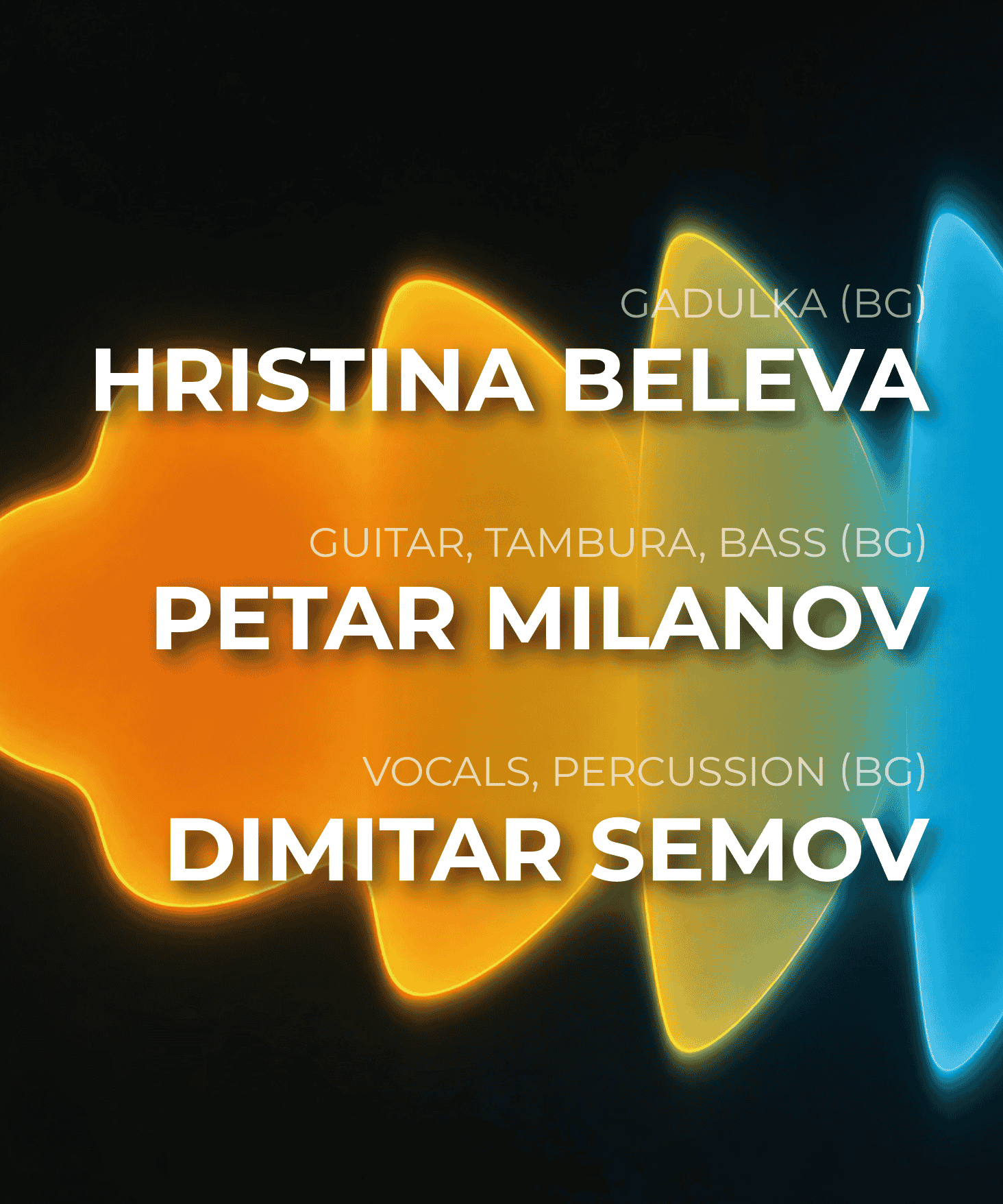 Belonoga line-up post listing gadulka, guitar and percussion