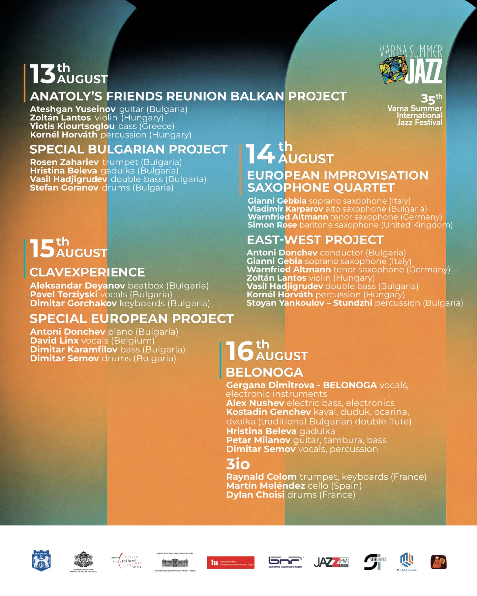 Varna Summer Jazz Festival programme poster with the full line-up