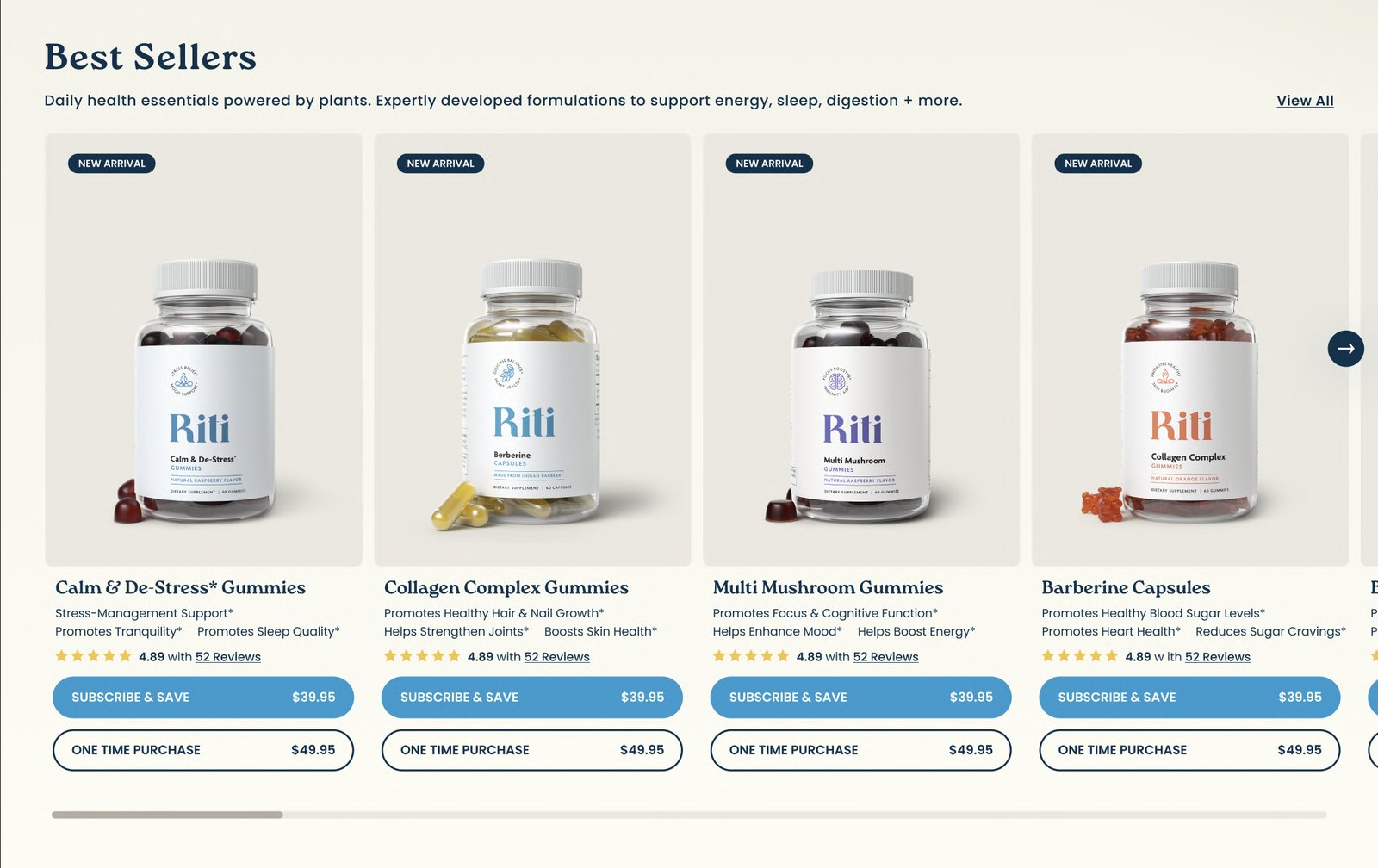 Redesigned Riti best-seller product cards