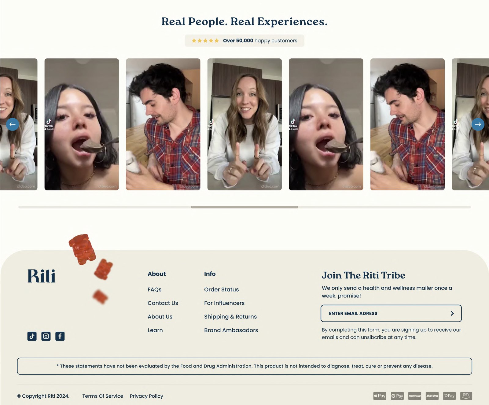 Redesigned Riti social proof and review section