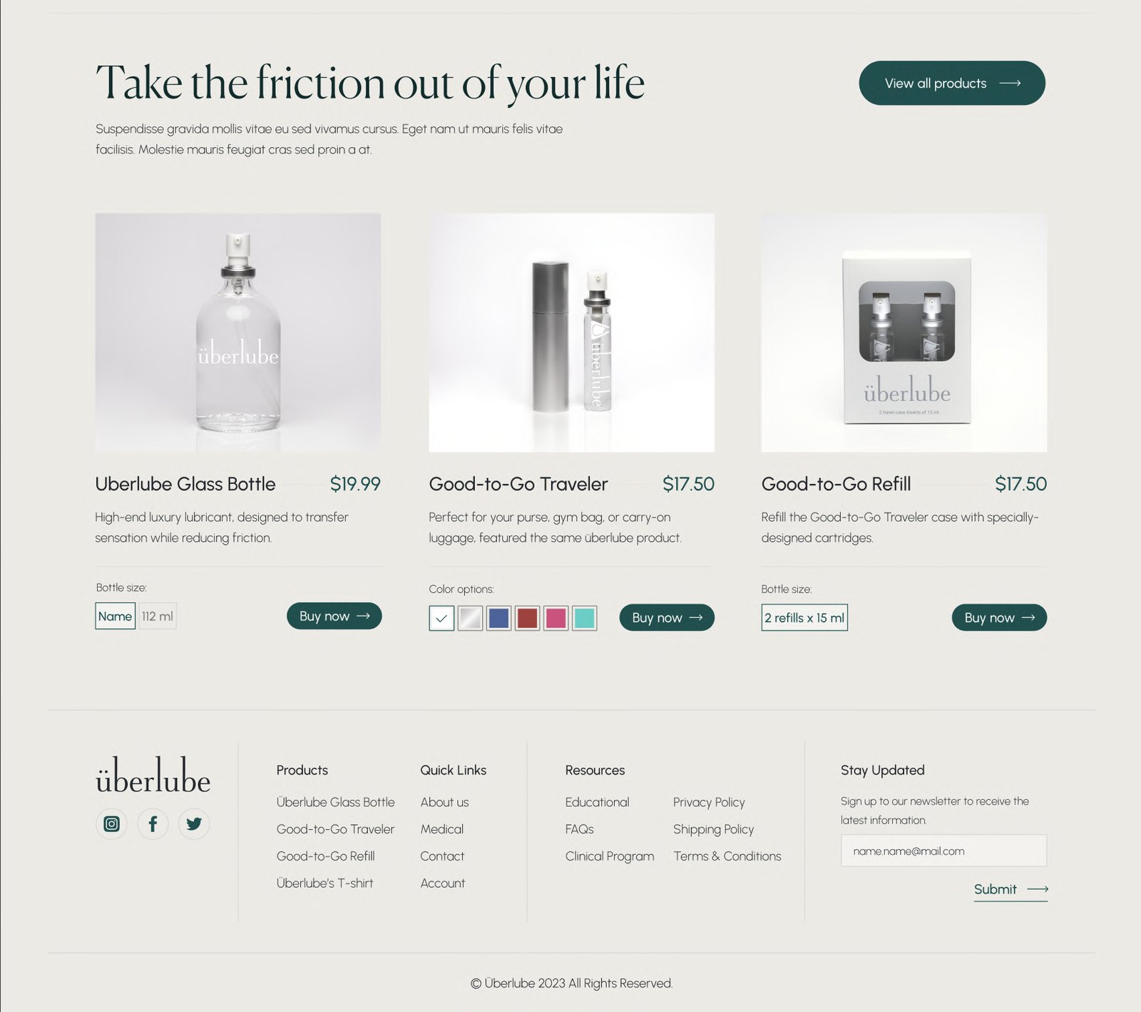 Überlube good-to-go travel product page concept with award badge