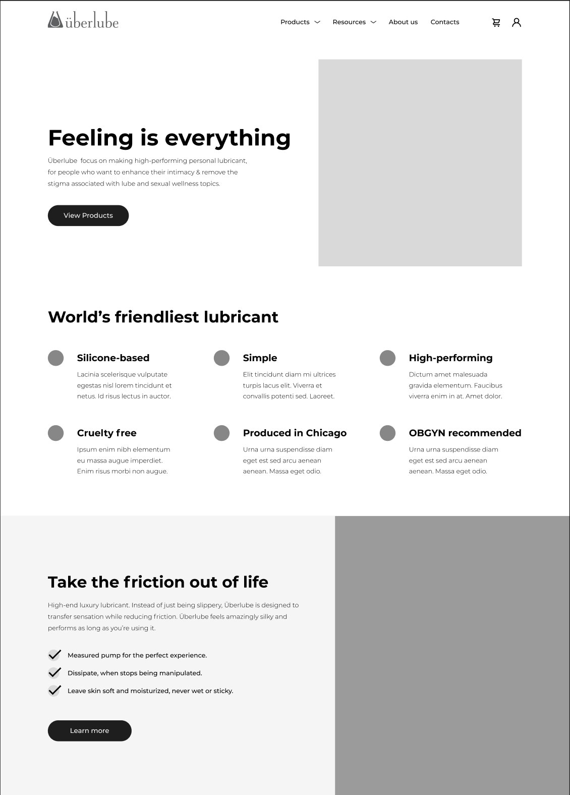 Überlube product page wireframe