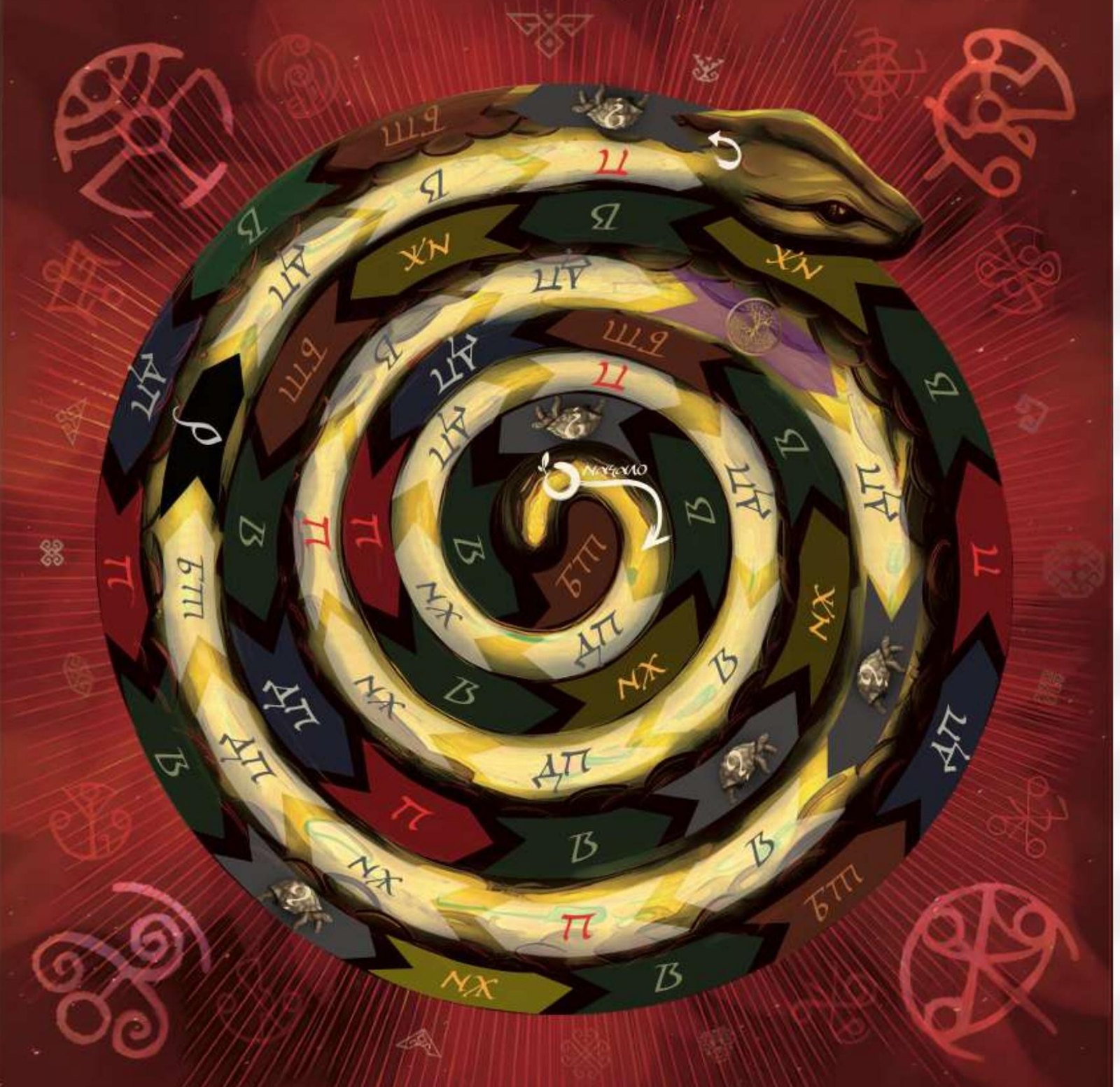 Illustrated spiral game board for the financial literacy game Giving & Receiving